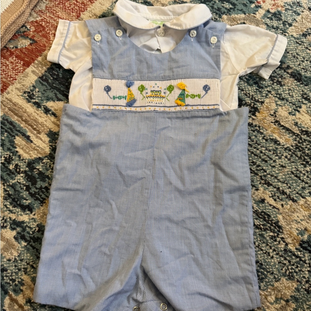 Blue Kids One Piece with Embroidered Detail